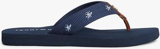 Tommy Hilfiger Womens Embroidered Monogram Canvas Flip Flop - Navy - US 7 / EU 37.5