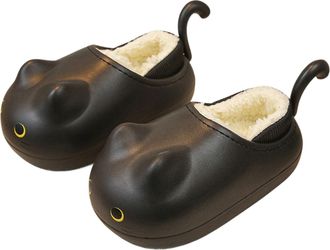 Generic Cat Slippers Plush Warm Non-Slip Indoor Fuzzy House Slippers Cozy And Cute (Black, UK, Adult, Women, 3.5, Numeric Range, UK Footwear Size System, 4.5,