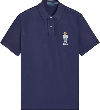 Polo Ralph Lauren Embroidered Piqu&eacute; Cotton Polo Shirt - Dark Blue - XL