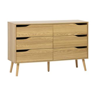 Sweeek C&oacute;moda en acabado estilo nogal con 6 cajones, efecto fresno