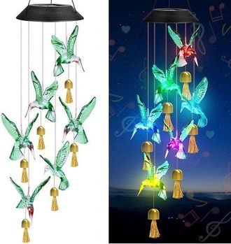 OEM Campana De Viento Solar De Metal Con Luz Led De Colibr&iacute;, 6 Led Que Cambian De Color, L&aacute;mpara Solar Colgante Para Jard&iacute;n, Multicolor, 1 Unidad