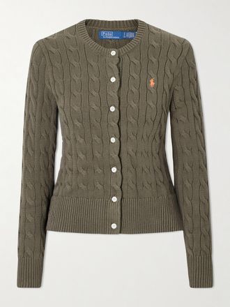 Polo Ralph Lauren Cardigan In Cotone A Trecce Con Logo Ricamato - Verde