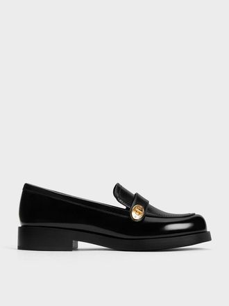 Charles & Keith Hettie Metallic-Buckle Strap Loafers