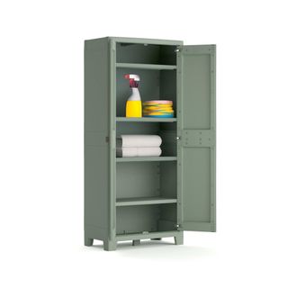Dmora Dmora - Armario Exterior Quesnel, Mueble Para Exteriores, Mueble De Jard&iacute;n Multiusos, Made In Italy, 80x44 H182 Cm, Gris Y Verde