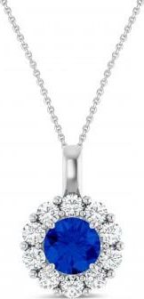 Allurez Round Lab Grown Blue Sapphire & Diamond Halo Pendant 14K White Gold (1.71ct)