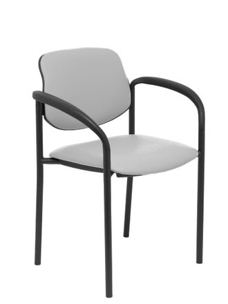 Piqueras y Crespo Silla Fija Styl Similpiel Gris Chasis Negro Con Brazos