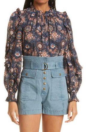Ulla Johnson Manet Floral Ruffle Blouse in Twilight at Nordstrom Rack, Size 2