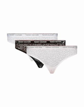 Tommy Hilfiger Womens 3-Pack Premium Essential Lace Bikini Briefs, Black/White/Light Pink - Grey - Size: 14