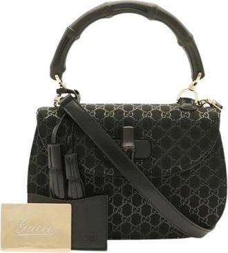 Gucci Pre-owned New Bamboo Koshu Inden Leather 2way Handbag - Dames - Vintage Handtas - Zwart - ONE Size - Leer - Vintage