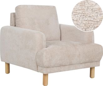 Beliani Sill&oacute;n Retro De Tela Tapizado Poli&eacute;ster Patas Madera Asiento Grueso Boucl&eacute; Beige Tuve