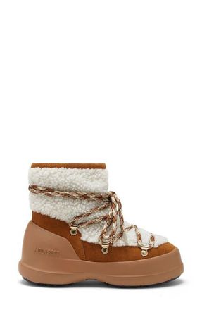 Moon Boot Luna Water Repellent Genuine Shearling Boot in Whisky/Off White at Nordstrom, Size 35