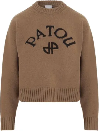 Patou Logo Wool and Cashmere Jumper - female - Patou - Round-neck Knitwear - Brown - M - Knitwear