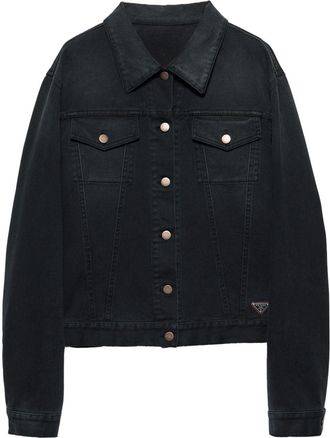 Prada denim blouson jacket - women - CALFSKIN/Cotton - L - Black