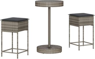 vidaXL Juego De Bar De Jard&iacute;n De 3 Piezas Con Cojines Rat&aacute;n Pe Gris Vidaxl