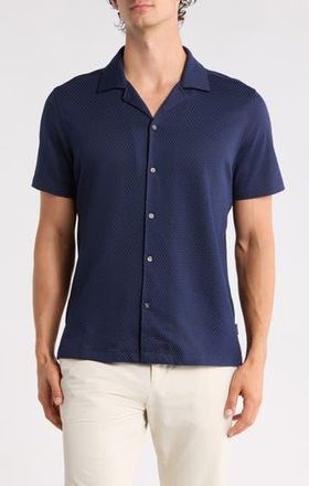 Ted Baker Textured Knit Camp Shirt in Midnight Sail at Nordstrom Rack, Size 6(Xxl)