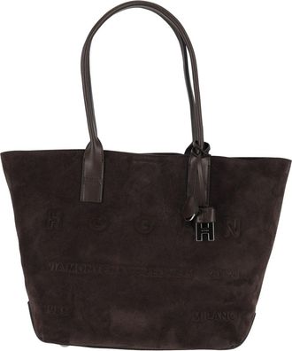 Hogan Calfskin Suede Medium Address Embossed Tote Bag