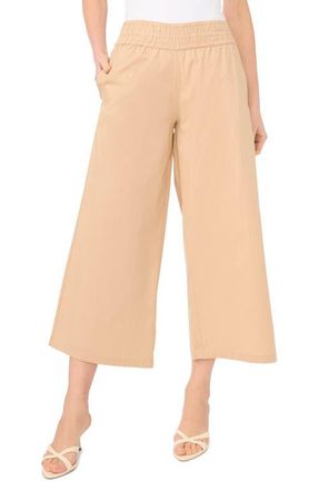 CeCe by Cynthia Steffe Smocked Waist Crop Wide Leg Pants in Toffee at Nordstrom, Size X-Large