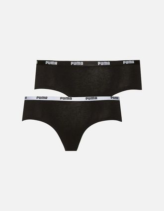Puma Womens 2-Pack Classic Logo Low-Rise Hipster Briefs, Black - Size: 16