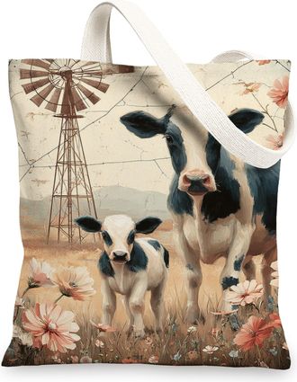 Generic Farmyard Canvas Tote Bag, Vintage Reusable Grocery Bags, Linen Lightweight Black Shoulder Strap Bags 13x15 Inch