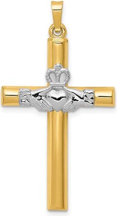 Diamond2Deal 14k Two-tone Gold Claddagh Cross Pendant