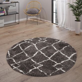 Paco Home Paco Home - Alfombra Sal&oacute;n Pelo Largo Shaggy Escandinava Flecos Mullida Moderna Antracita, &Oslash; 120 Cm Redon