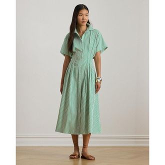 Ralph Lauren Gestreepte midi overhemdjurk met korte mouwen, RUSHANIA
