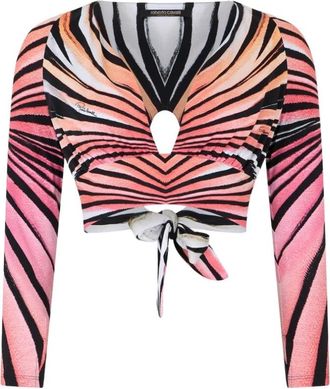 Roberto Cavalli Ray Of Paradise Print Crop Top - Dames - Longsleeves - Veelkleurig - M - Tops
