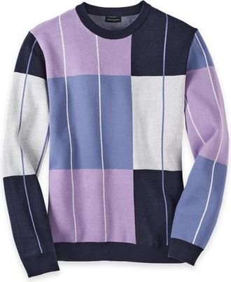 Paul Fredrick Cotton Crewneck Sweater in Navy/purple at Nordstrom, Size Xx-Large