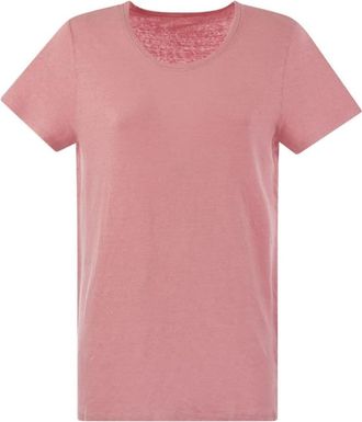 Majestic Filatures Basic T-shirt met ronde hals - Dames - T-shirts - Roze - XL - Linnen - Tops
