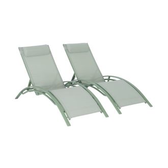 Sweeek Tumbona de aluminio textileno, set de 2, verde gris&aacute;ceo