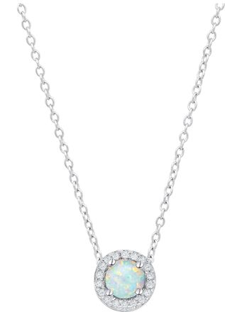 MAX + STONE 925 Sterling Silver Round Gemstone and White Topaz Necklace with 16 inch Chain