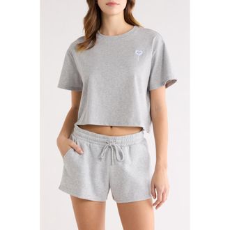 Open Edit Boxy Crop Sleep T-Shirt in Grey Heather Blue Lollipop at Nordstrom, Size X-Small