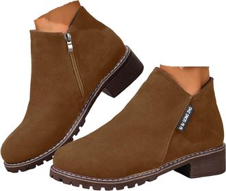 Generic Fall Shoes for Women 2025,Non Slip Suede Vintage Casual Outdoor Walking Winter Fall Dressy Shoes Womens Ankle Boots Chunky Heels Platform Heeled Short