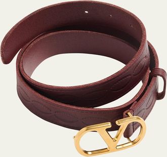 Valentino Garavani Mens Leather V Logo Buckle Belt