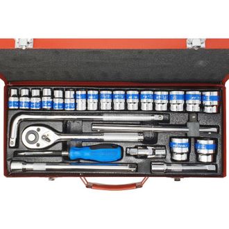 Trade Shop Trade Shop - Set 25 Pezzi Chiavi A Bussola Con Cricchetto Socket 1/2 Accessori
