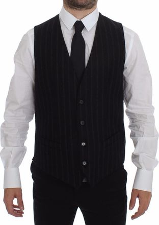 Dolce & Gabbana Mens Pinstripe Wool Vest Gss12032 - Black - Size EU 48 (Mens)