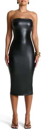 Naked Wardrobe Strapless Faux Leather Body-Con Midi Dress in Black at Nordstrom, Size X-Small