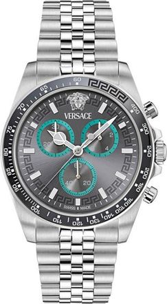 Versace Greca Chronograph Wave Bracelet Watch, 43mm in Stainless Steel at Nordstrom