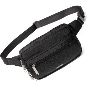 Baggallini Securtex Anti-Theft Belt Bag Sling in Black Cheetah Emboss at Nordstrom