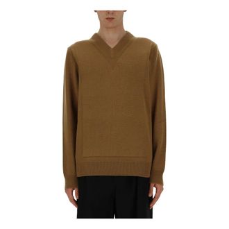 Jil Sander V-neck Knitwear, male, Brown, Size: L PD VN LS Jumper