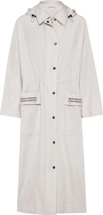 Brunello Cucinelli hooded long-length single-breasted coat - women - Cotton/Polyester - 38 - Neutrals