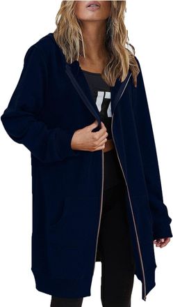 Generic Women Casual Zip Up Fleece Hoodies Tunic Sweatshirt Long Hoodie Jacket Oversized Cotton Hoodies Lightweight Long Sleeve Sweatshirts Fall Winter Zipper
