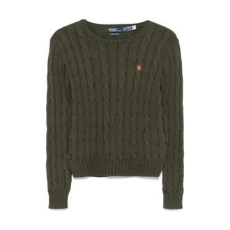 Polo Ralph Lauren Round-neck Knitwear, female, Green, Size: XS Olive Knitwear Long Sleeve Pullover