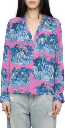 Zadig&Voltaire Tink Wild Jungle Print Crepe Popover Top in Lady at Nordstrom, Size X-Small