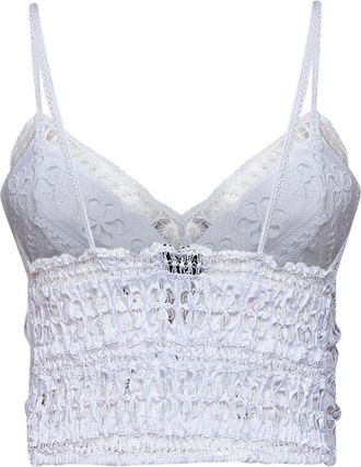 Charo Ruiz Ibiza Womens Cropped Top Melie White Lace Cotton Tops