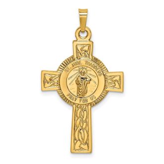 Diamond2Deal 14k Yellow Gold Polished Cross with St. Jude Thaddeus Medal Pendant