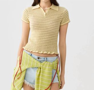 Guest In Residence Smocked Shrunken Polo Shirt In Butter/camel