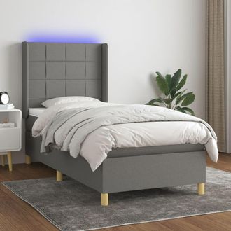 vidaXL Vidaxl - Cama Box Spring Colch&oacute;n Y Luces Led Tela Gris Oscuro 100x200 Cm