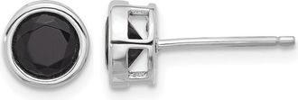 Diamond2Deal Sterling Silver Rhodium-plated Polished Black Spinel Bezel Stud Earrings