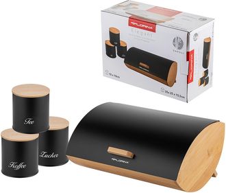 OEM Juego De Cocina: Panera Y 3 Recipientes Para Caf&eacute;, T&eacute; Y Az&uacute;car, Florina Elegant, Negro